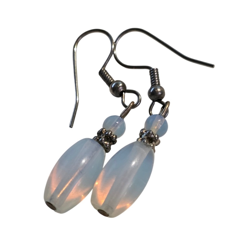 Opalite Stone Teardrop‎ Silver Tone Dangle Earrings 1.5"